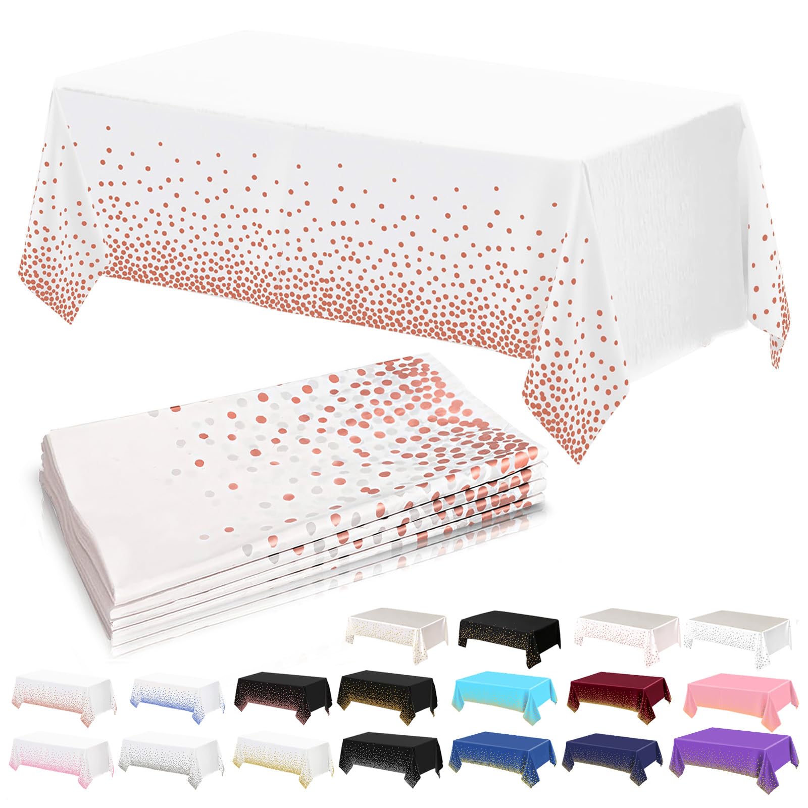 4Pack Plastic White and Rose Gold Dot Table Cloth Party for Rectangle Table,137x274cm Decorative Paper Table Cloths for Parties Disposable Table Cover for Picnic,Baby Shower,Wedding,Birthday,Christmas