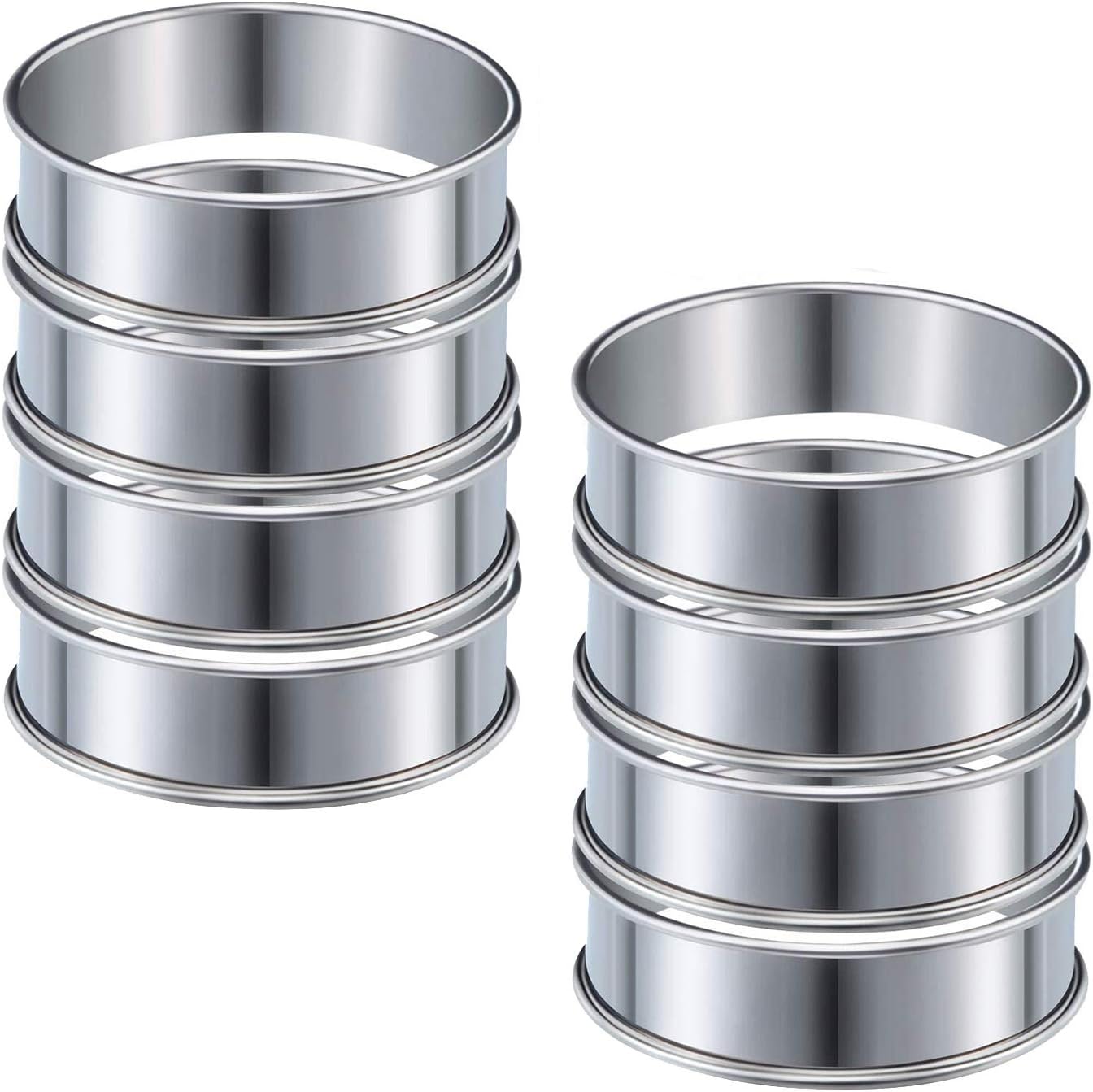 JUJIAN 8Pcs 4.1 Muffins Toe Rings Double Toe Ring Stainless Steel Round Ring Mold for Home Cooking Baking Tools