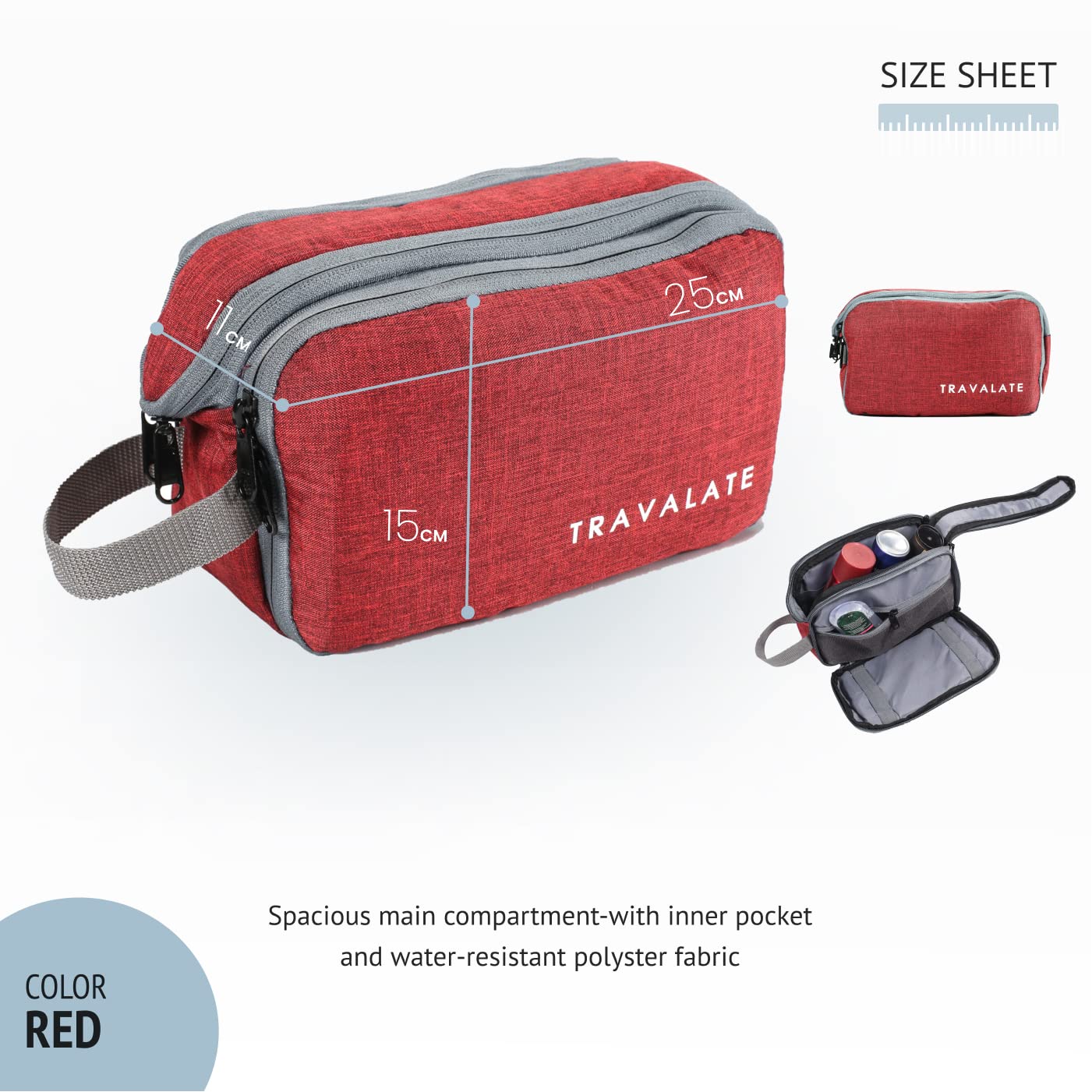 TRAVALATE Polyester ® Water-Resistant Travel Toiletry Bag Shaving Kit/Pouch/Bag for Men and Women, 3 Main Compartment-Red 3 71JbCWIIUZL. SL1401