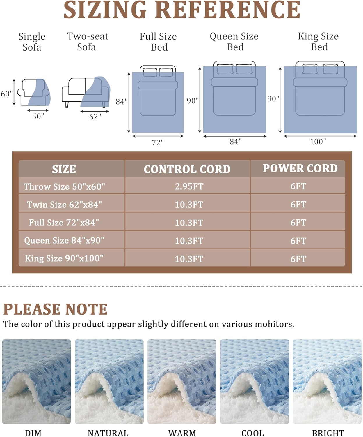 CAROMIO Heated Blanket King Size with LCD Dual Controller, Waffle Weave Fast Heating Electric Blankets, 10 Heat Levels & 1-12H Time Settings, ETL Certified, Machine Washable, Light Blue, 100" x 90" - Image 8