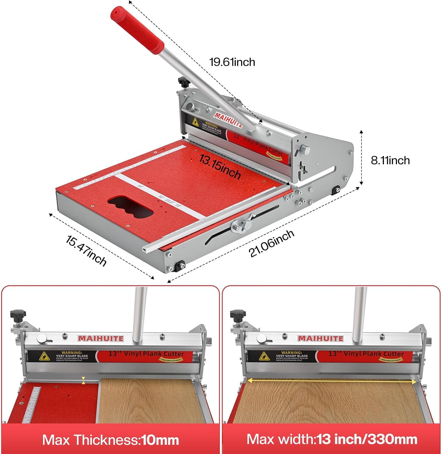 10mm Thick Floor Cutter with Extra Blade - 13" Pro Vinyl Floor Cutter for Pro SPC, LVP, LVT, WPC, RVP, VCT, PVC, Rigid Core Vinyl Flooring - Straight cut, Angle cut, " L & U" cut
