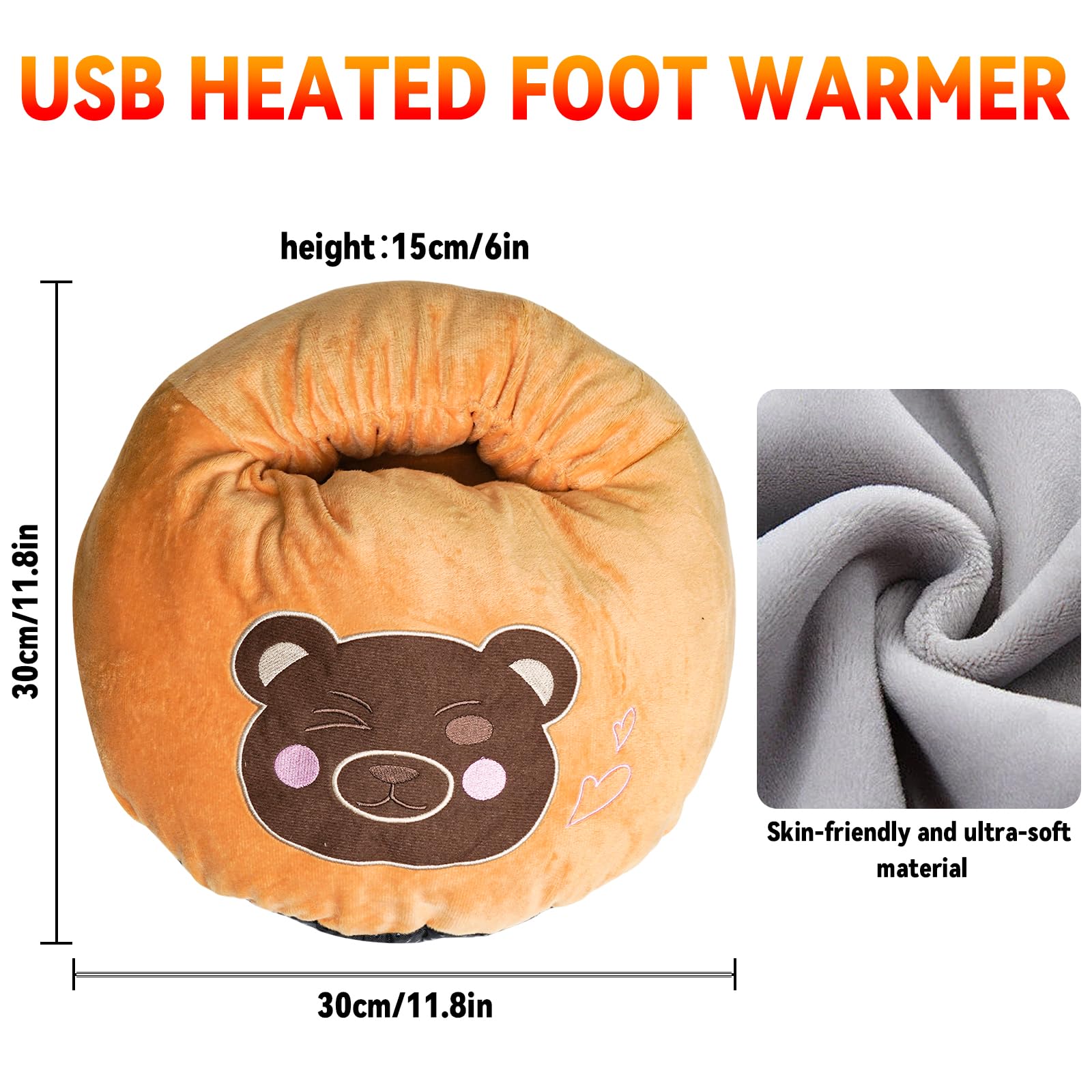 ZONSUSE Chauffe-Pieds en Forme de Ours, Chauffe Pieds Électrique 5V 2A, Température onstante 45°C, Prêt à l'emplo, Magnifique Cadeau d'hiver pour Le Nouvel an, Noël ou Un Anniversaire (Ours Brun)