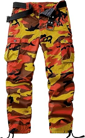 Mens Camo Cargo Work Pants Cotton Tactical Ripstop Casual Combat Pants with 8 Pockets