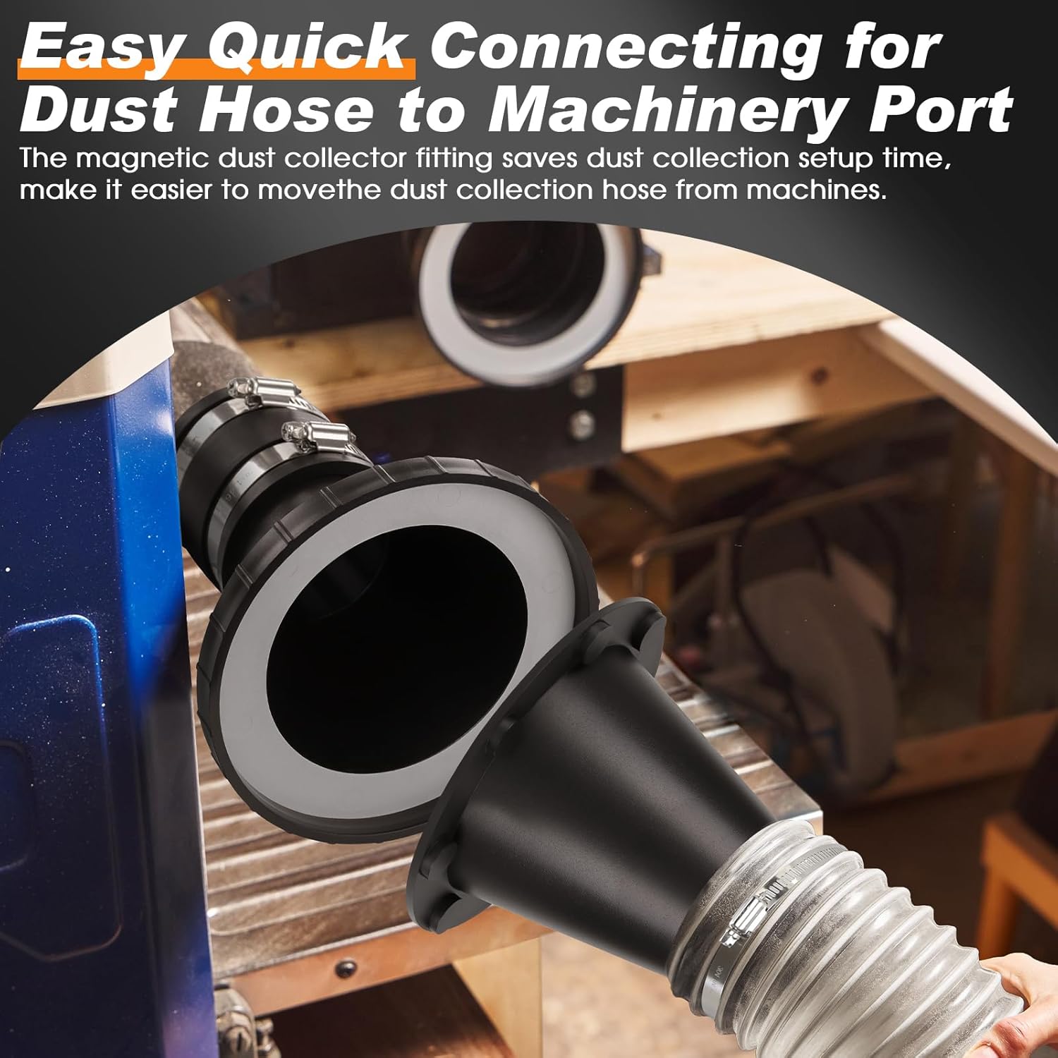 4" to 2.5" Magnetic Dust Collection Fittings for Woodwork Shop Vacuums Hose,One-to-Multi Magnetic Dust Collector System w/1PK Mag Port Connector+3Set 2.5" Couplers,Magnetic Dust Collection Starter Kit