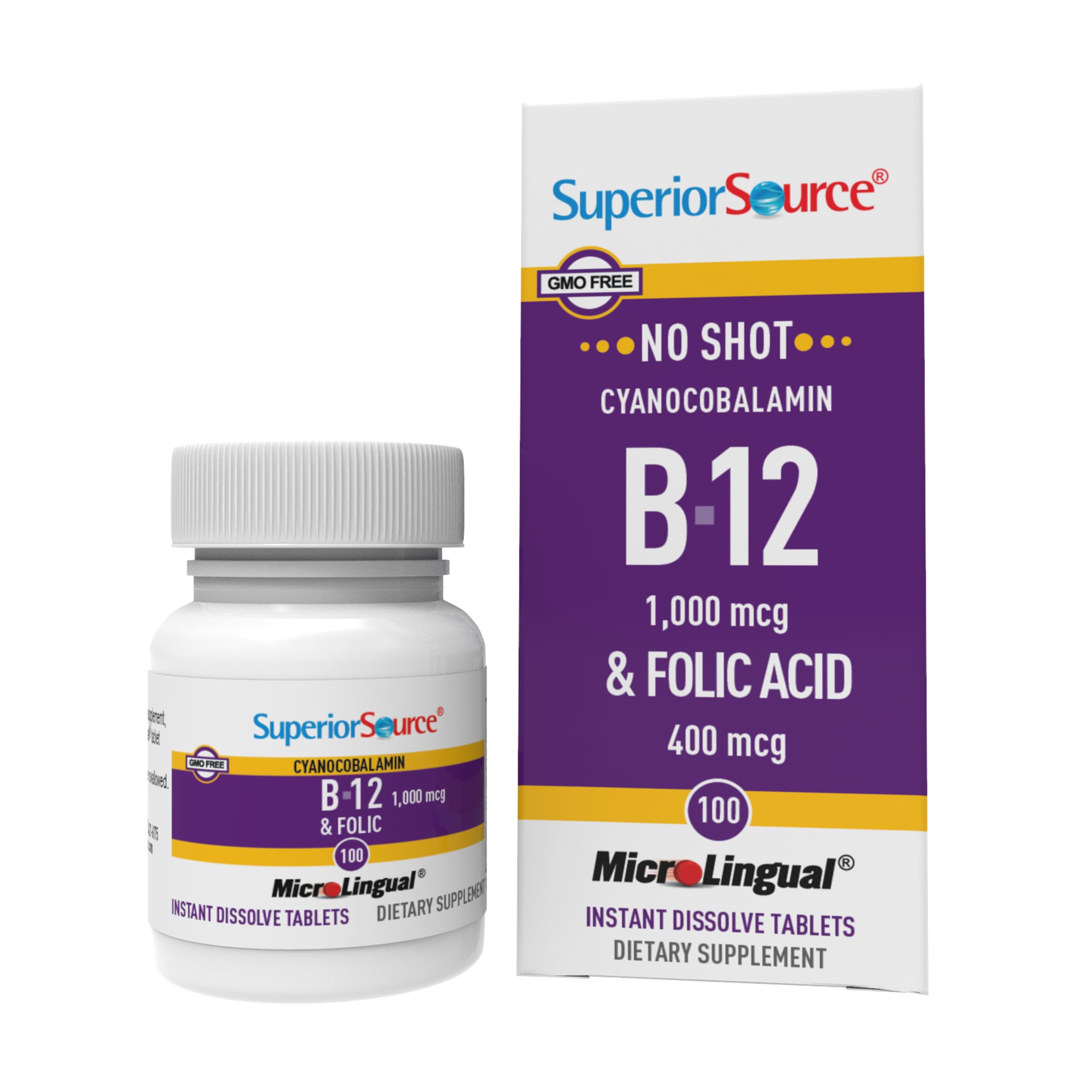 b12 injections and folic acid tablets Amazon.com: Superior Source No Shot Vitamin B-12 Cyanocobalamin 1000 mcg & Folic  Acid 400 mcg - Offers Energy, Heart, Brain, & Stress Support