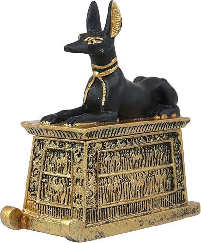 Ebros Dios Egipcio Jeroglífico Anubis Perro Cartucho Egipcio Miniatura Caja En Acabado Negro Y Oro Figura Dioses Y Diosas Antiguas Deidades