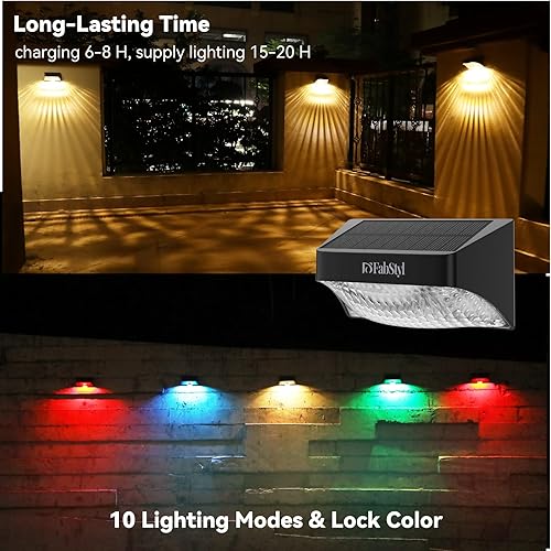 Miniatura 2 de Luces solares para valla, RGB de 10 modos de trabajo, luces solares para terraza, exteriores, impermeables, luces solares LED de pared para