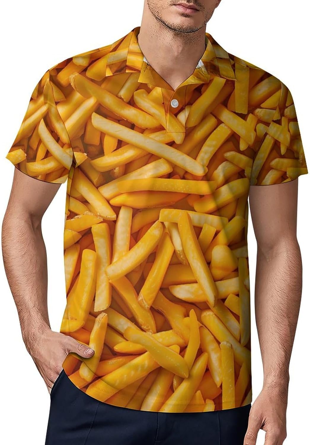 French Fries Food Novelty Men's Short Sleeve Shirt Golf Tennis Shirts Work T-Shirt Sport Tee