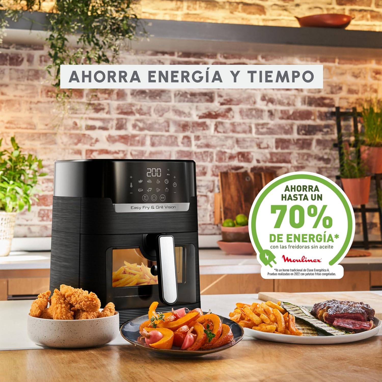 Moulinex Easy Fry & Grill Vision 4.2 L – Freidora de aire y grill con ventana, ahorro energético 70%, cocina rápida, 10 funciones, tecnología extra crisp, color negro, EZ5068