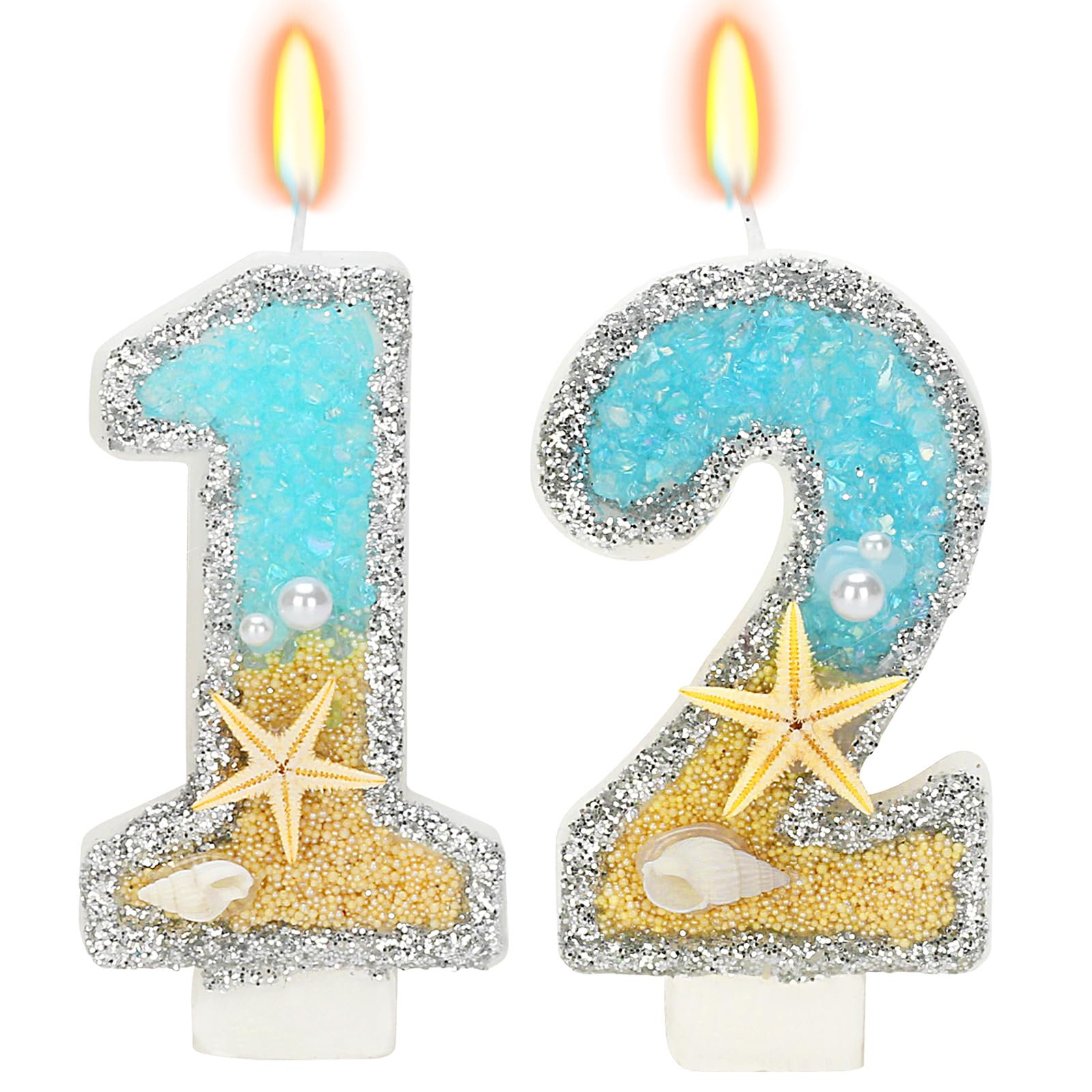 Vela de cumpleaños número 12 para pastel, velas de pastel con número 12 de estrella de mar de playa, vela de feliz cumpleaños número 12 de 2.75 pulgadas, decoración de pastel para fiesta de