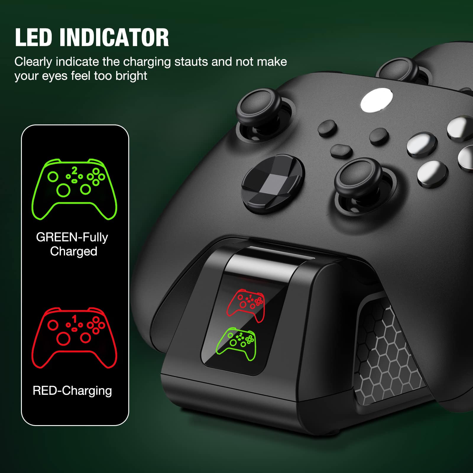 Stazione di ricarica per controller Xbox One Pacchetti batteria ricaricabile per Xbox, 2x1800mAh batterie ricaricabili per Xbox Series X/S & Xbox One/S/X/Elite Controller Charging Dock Station-4