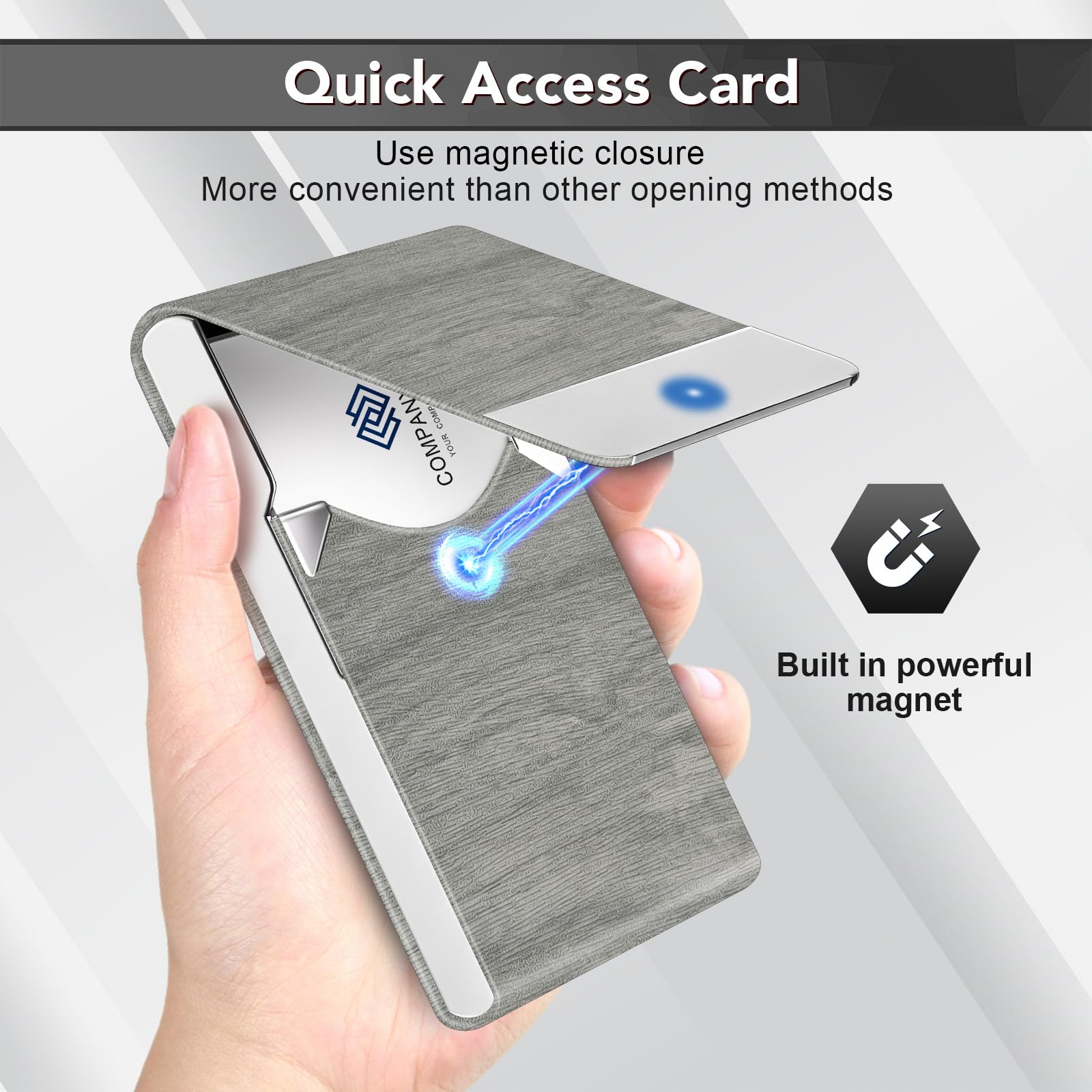 Business Card Holder with Ultra Slim Design, Business Card Case with Premium PU Leather, Suit Pocket Metal Card Holder for Women/Men, Magnetic Closure Quick Access Cards