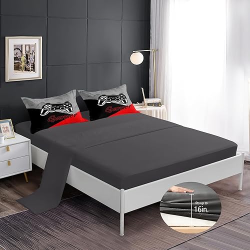 Miniatura 3 de ROWADALO Juego de ropa de cama con estampado de videojuegos de 6 piezas para niños y adolescentes, tamaño matrimonial, edredón con control de