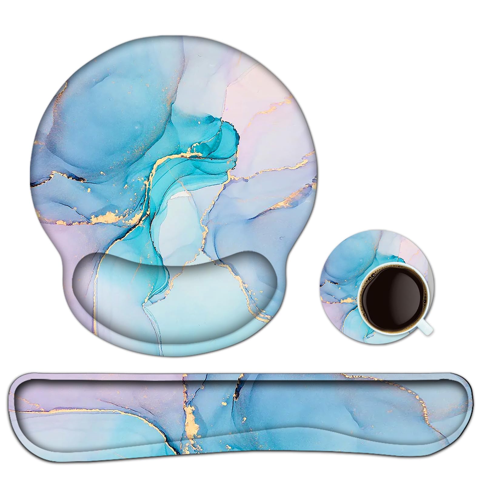 Set Ergonomico Poggiapolsi Per Tastiera E Mouse Con Gel E Memory Foam - Antiscivolo Per Ufficio E Casa
