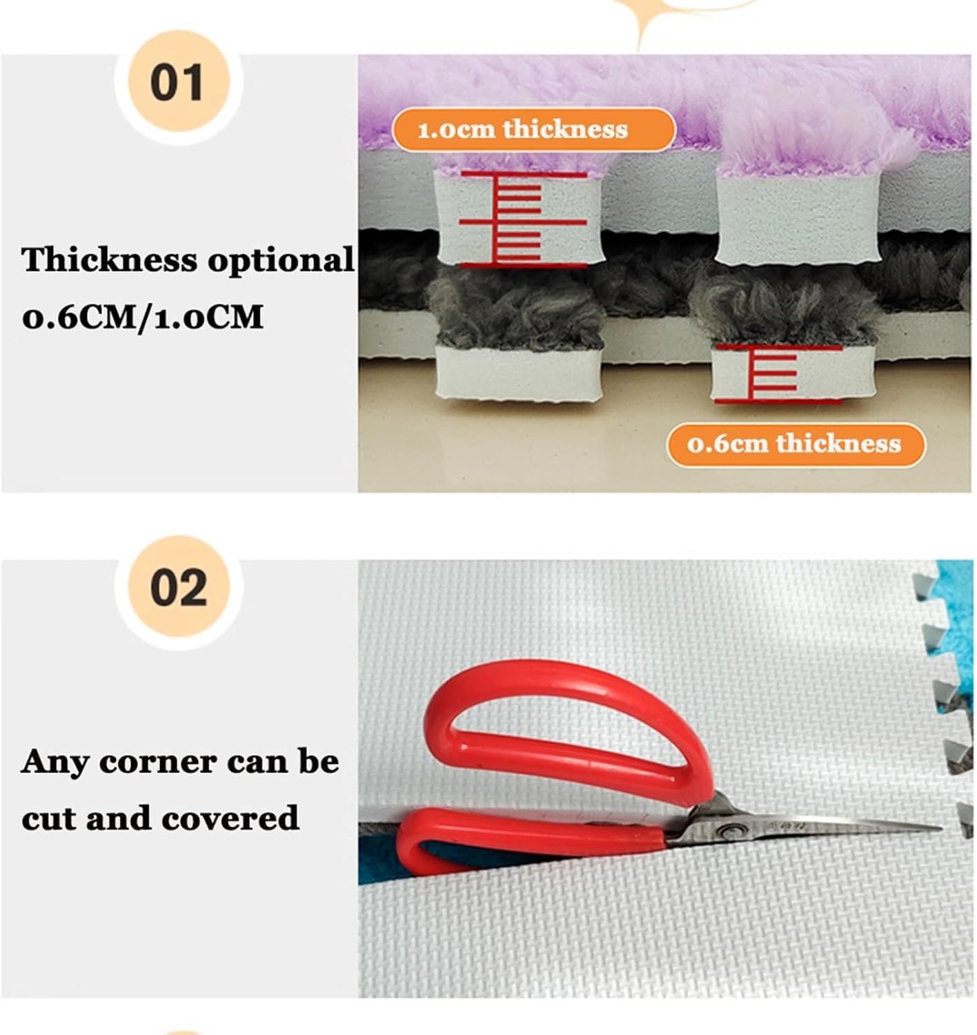 50pcs Fluffy Eva Play Mat, Non-Slip Washable for Floor Protectio, Interlocking Carpet Tiles with Border, Square Shaggy Plush Foam Floor Mat(Gray+Dark Brown)