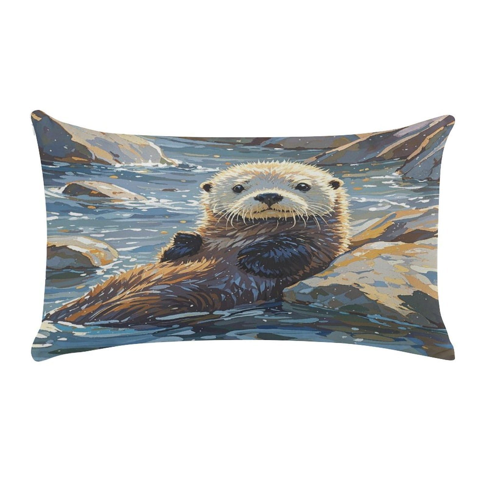 Sea Otters Painting Pillow Case Decorative Rectangle Throw Pillow Cover Soft Plush Pillowcase Cozy Cushion Case Modern Pillow Sham Cushion Cover for Bedroom Sofa Couch 20 X 12 Inch