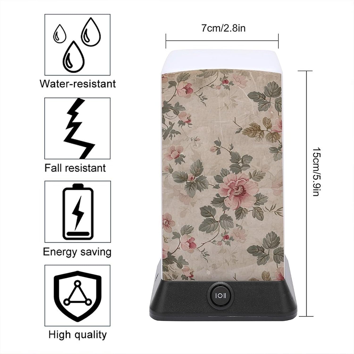 Desk Lamp for Office Home Dimmable Small Desk Lamp Retro Floral Pattern Battery Operated Lamp for Reading Study Work