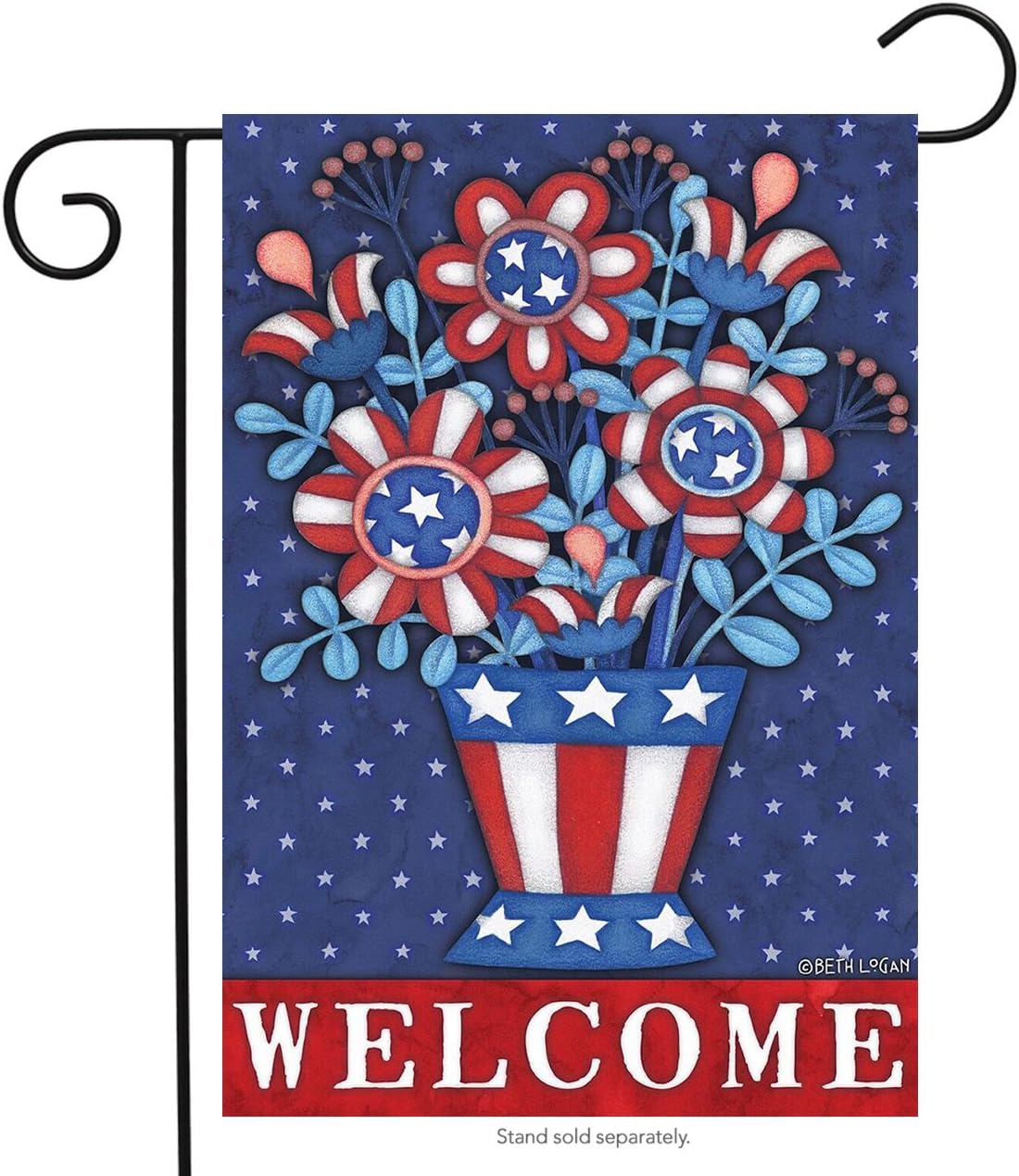 Briarwood Lane Patriotic Planter Welcome Garden Flag Red White and Blue Floral 12.5" x 18"