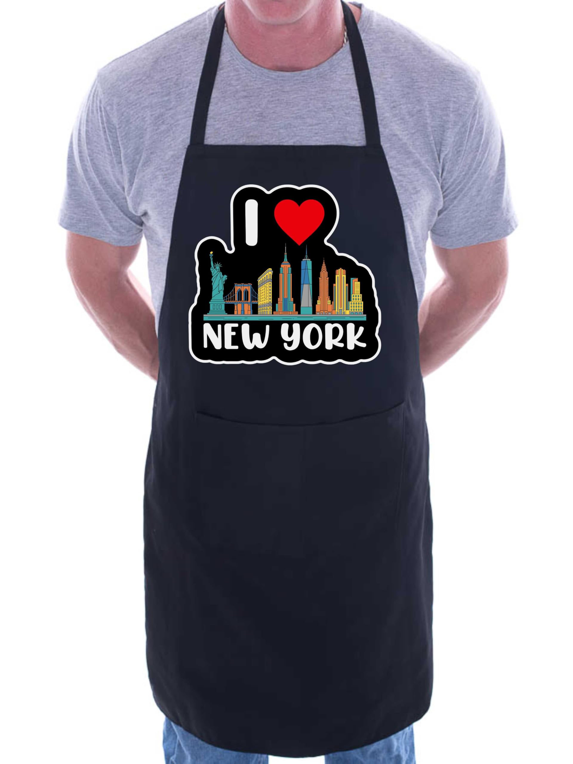 Print4U I Love New York Bib Apron with Pockets Adjustable Cooking Souvenir Gift Black