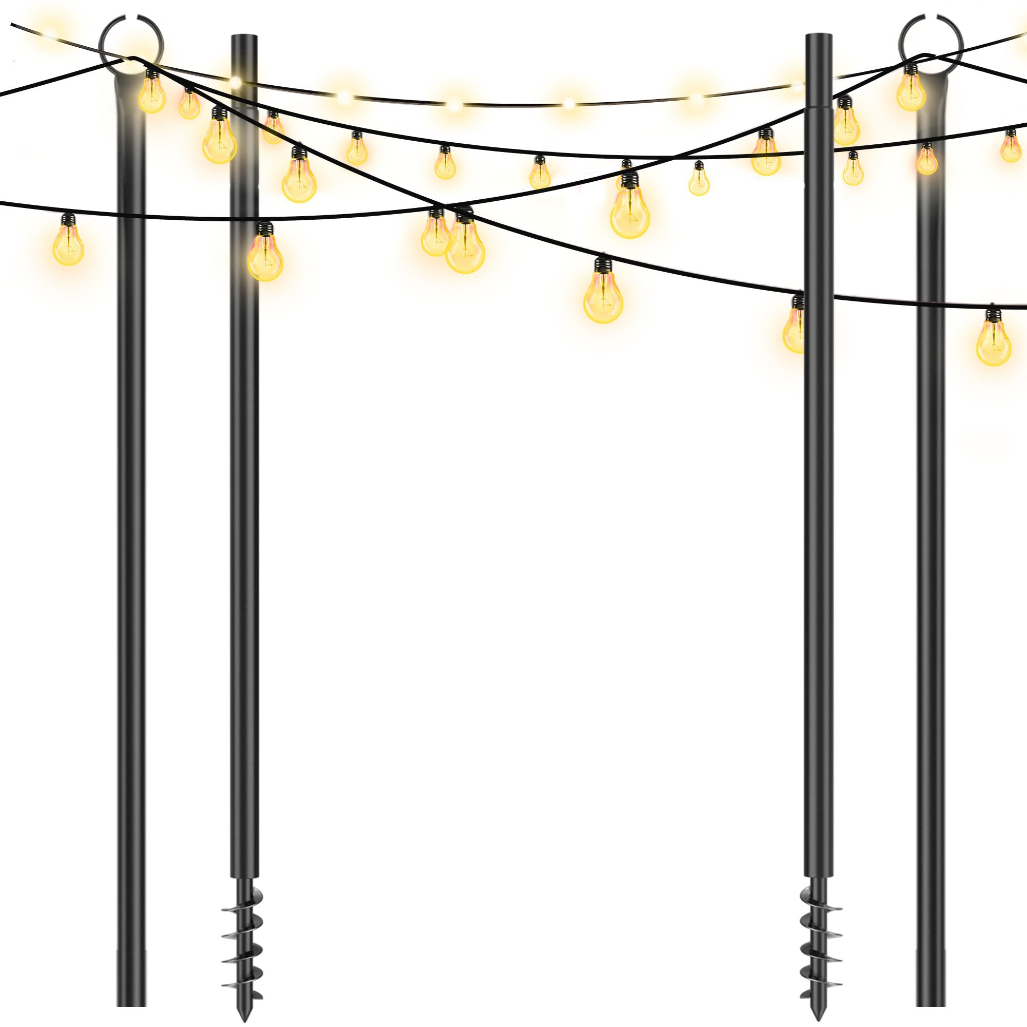 3,2M Metall String Light Poles 2 Pack für Außen – Lichterketten Stangen mit Spiral-Design, korrosionsbeständig & wetterfest für Terrasse, Garten, Party & Weihnachten, schwarz[Energieklasse A]