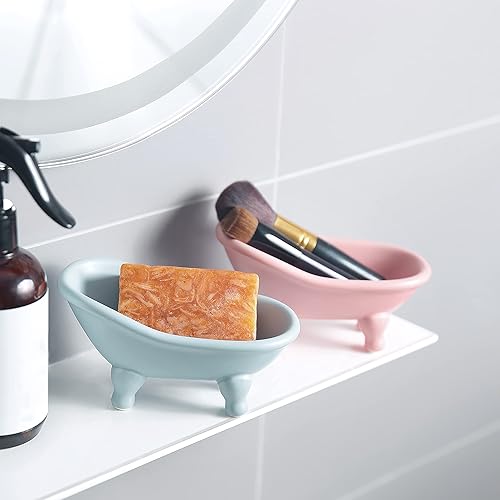 Miniatura 2 de 1 jabonera de cerámica colorida de 5.6 pulgadas para bañera con patas de garra, jabonera, pequeña maceta organizadora de maquillaje, contenedor para