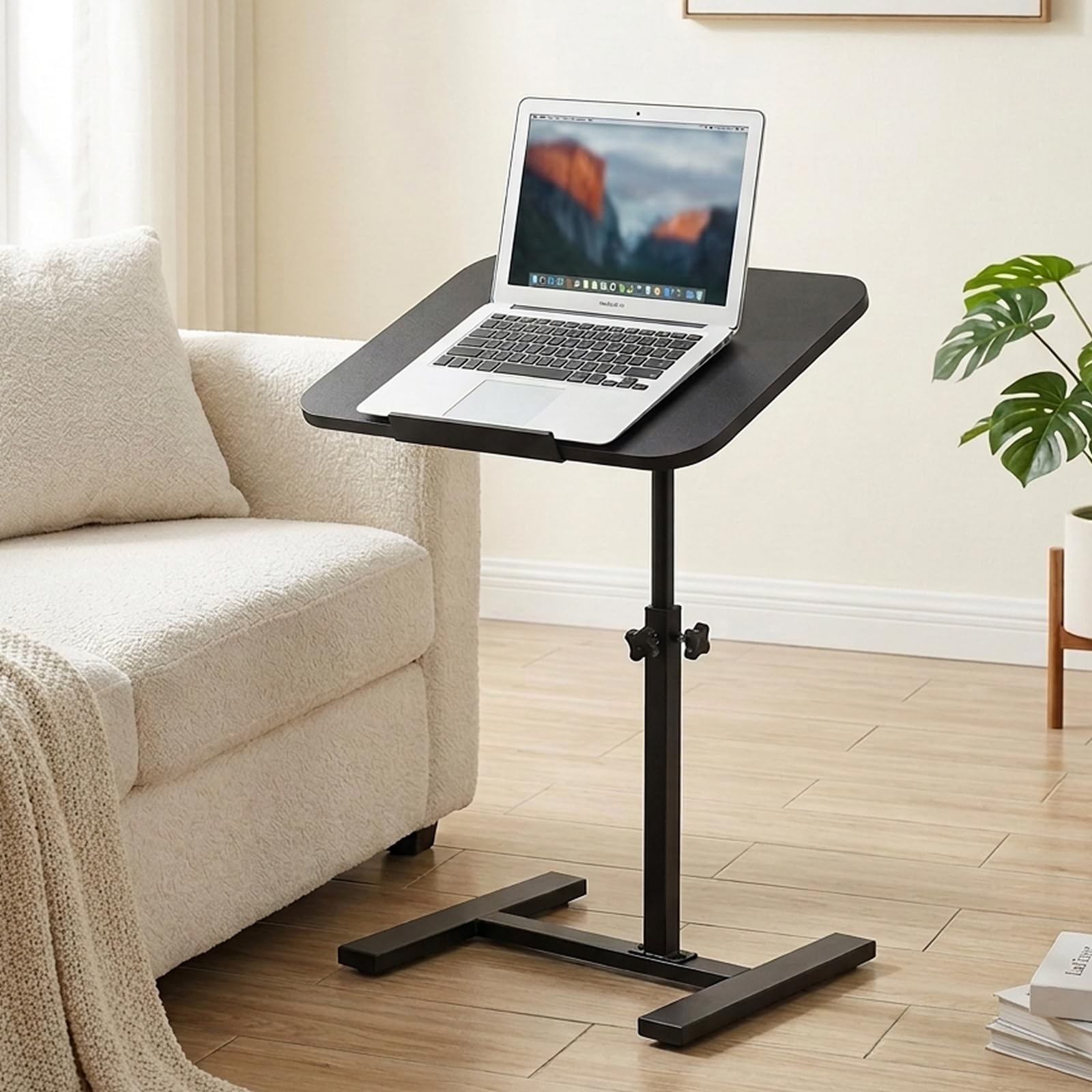 Simcat C Shaped Side Table Adjustable Height,360ยฐSwivel Overbed Table, Top Tilting Laptop Stand Tray Tables with Wheels, Mobile Couch End Tables That Slide Under, Rolling TV Coffee Table (Black)