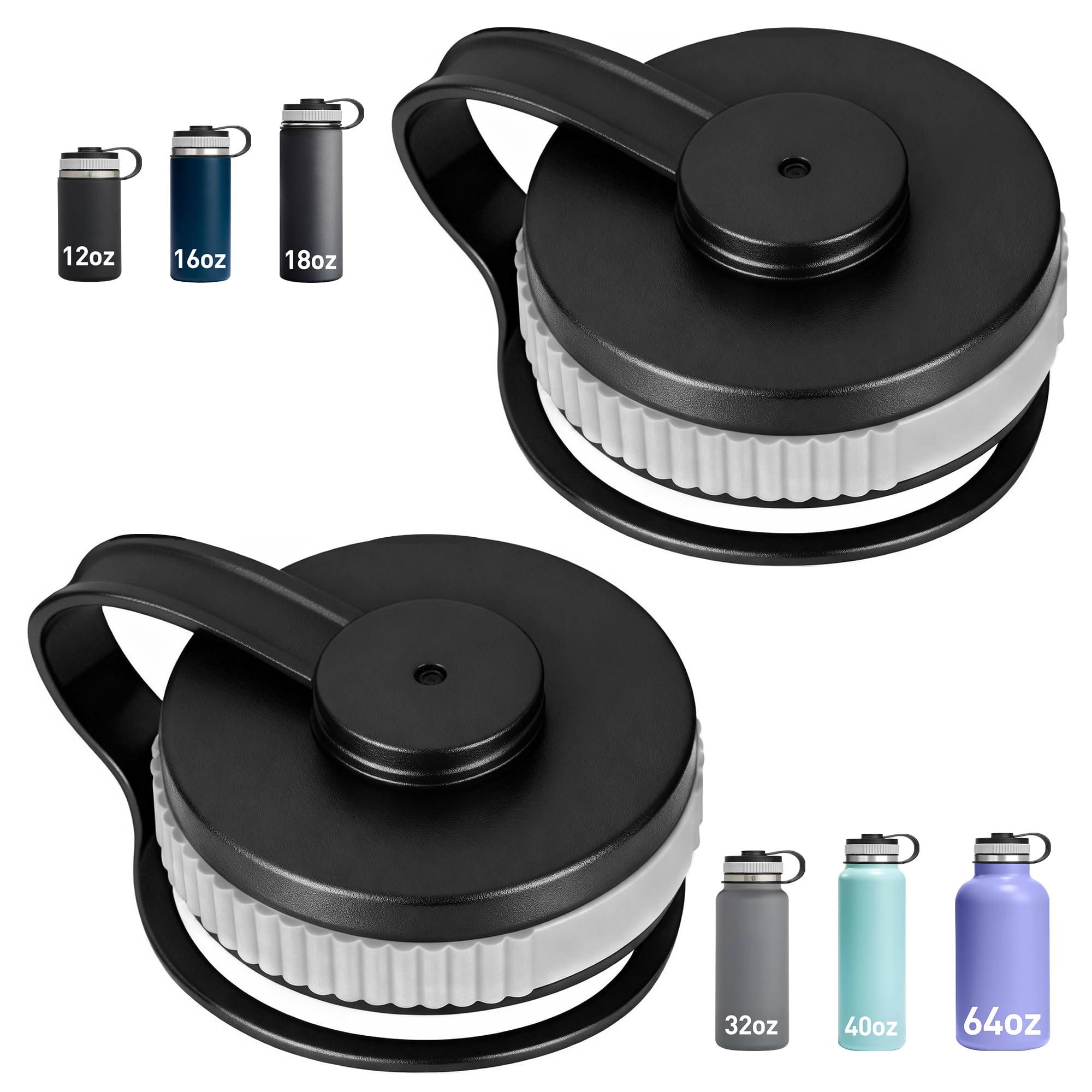 2Pcs Replacement Lid for Hydro Flask Wide Mouth 12, 16, 18, 32, 40 oz Water Bottles, Wide Mouth Lid for HydroFlask and Other Sports Water Bottles, BPA-free, Leak Proof