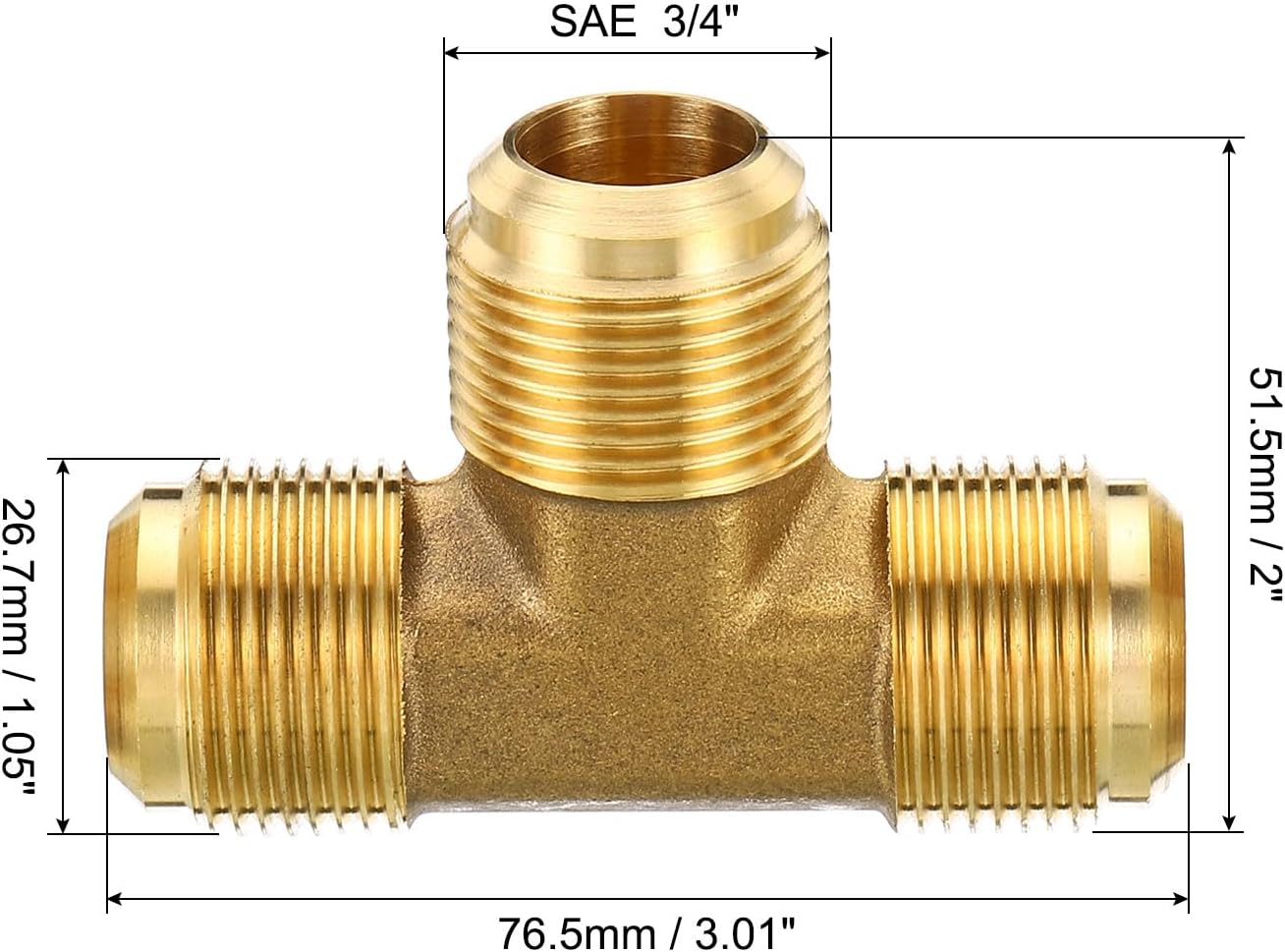 PATIKIL 3/4" x 3/4" x 3/4" Brass Pipe Fitting, Flare Tee Tube Fitting Pipe Adapter Connector with Nut for Air Conditioner Refrigeration Plumbing