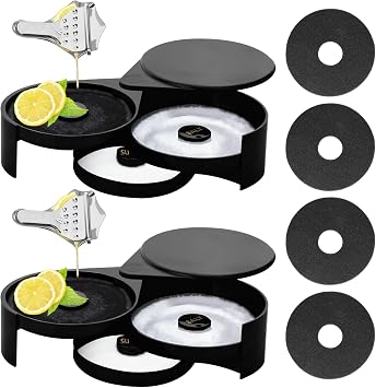 1 Pack 3 Tier Bar Glass Rimmer with Sponge for Cocktails and Margarita Mixing,Salt and Sugar Container,Seasoning Box,Bartender Tool for Bar,Pub Party and Reception,Black