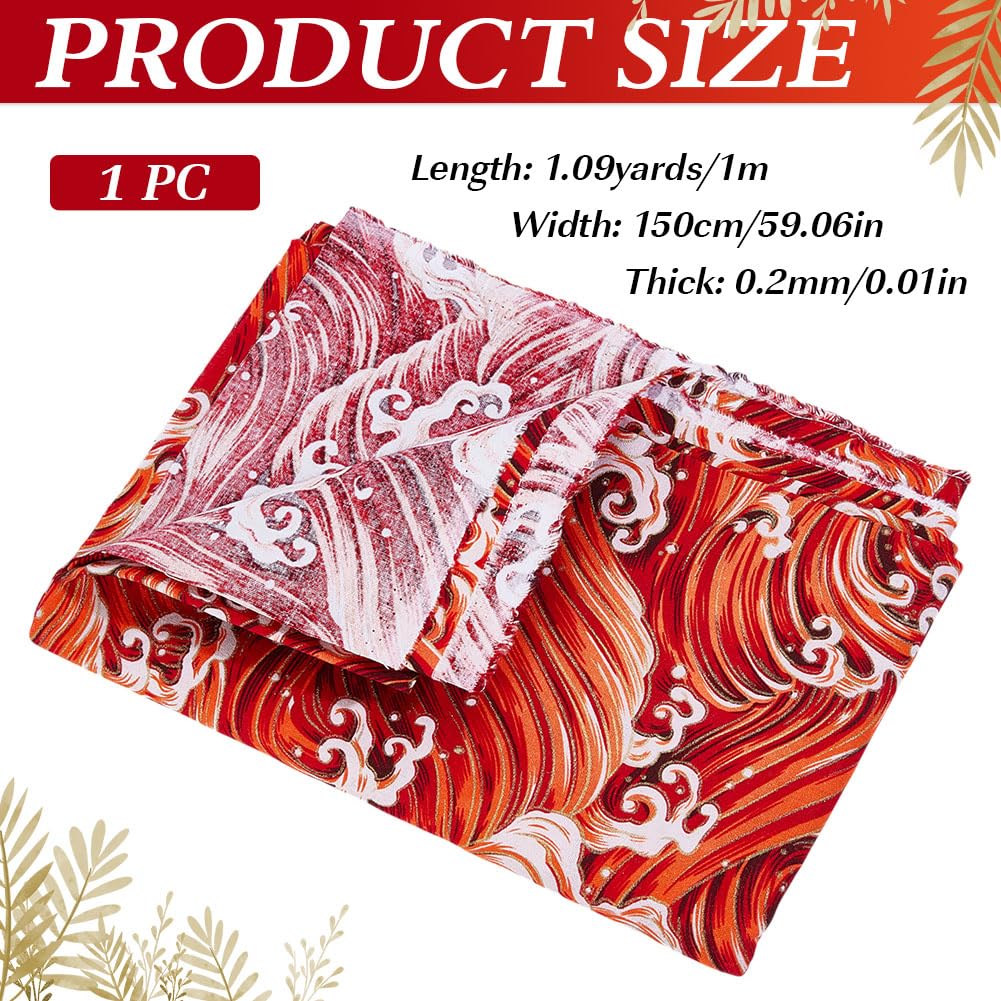 MAYJOYDIY 1 * 1.5m Orange Red Japanese Sea Wave Cotton Fabrics Japanese Style Quilting Fabric Bronzing Design for Sewing Clothing Bag Tablecloth Sofa Pillow DIY Crafts - Image 2