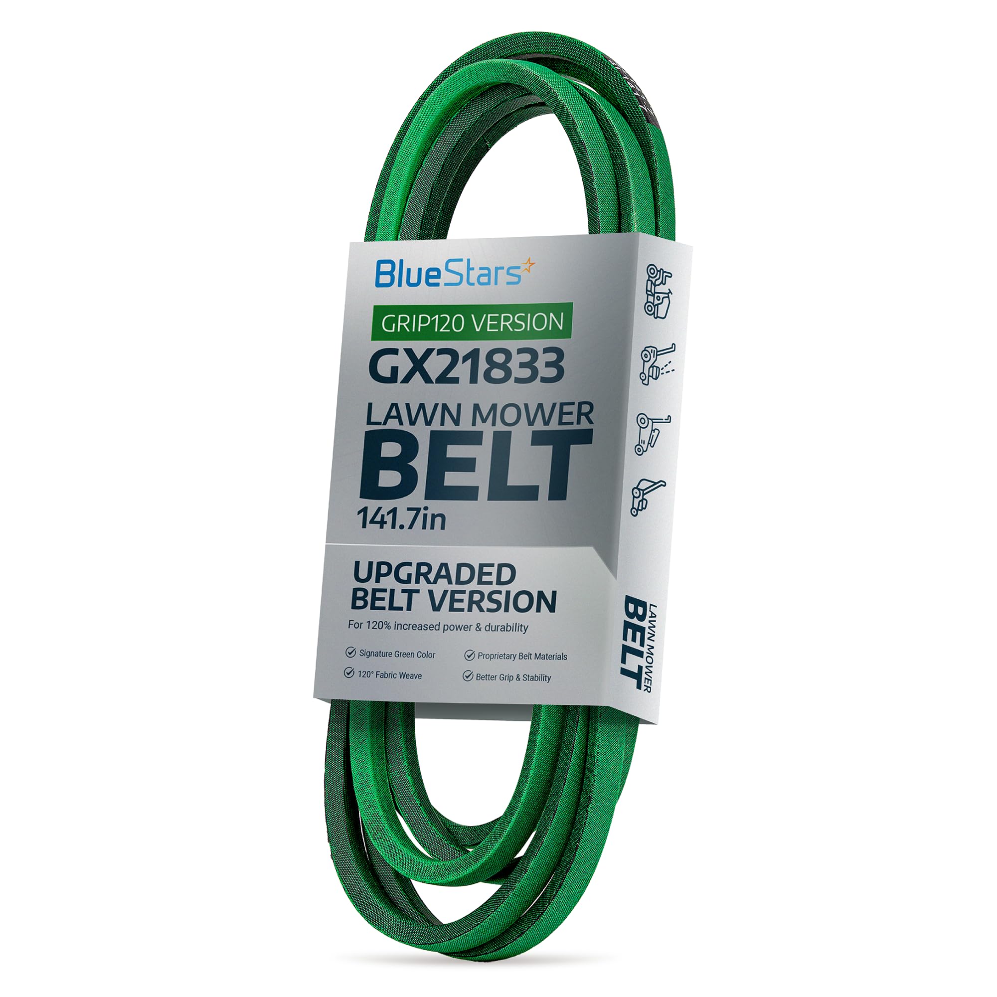 Photo 1 of [Upgraded Grip120] BlueStars GX21833 Mower Deck Belt - Fits 48 Inch Deck J-Deere 145 D140 D150 D155 D160 L120 L130 LA130 LA140 LA145 LA155 LA165 Z200 Z255 Z300 Z355E GX20571 Aramid Cord 1/2" x 141.7"