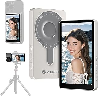 XJUGEZ Écran de Moniteur Selfie,1800mAh Magnétique Retour Camera Compatible avec iPhone et Android Vlog TikTok LiveStream,1080P Bluetooth Camera Vlog Enregistrement sans Fil,Kits Photo et Vidéo-Blanc