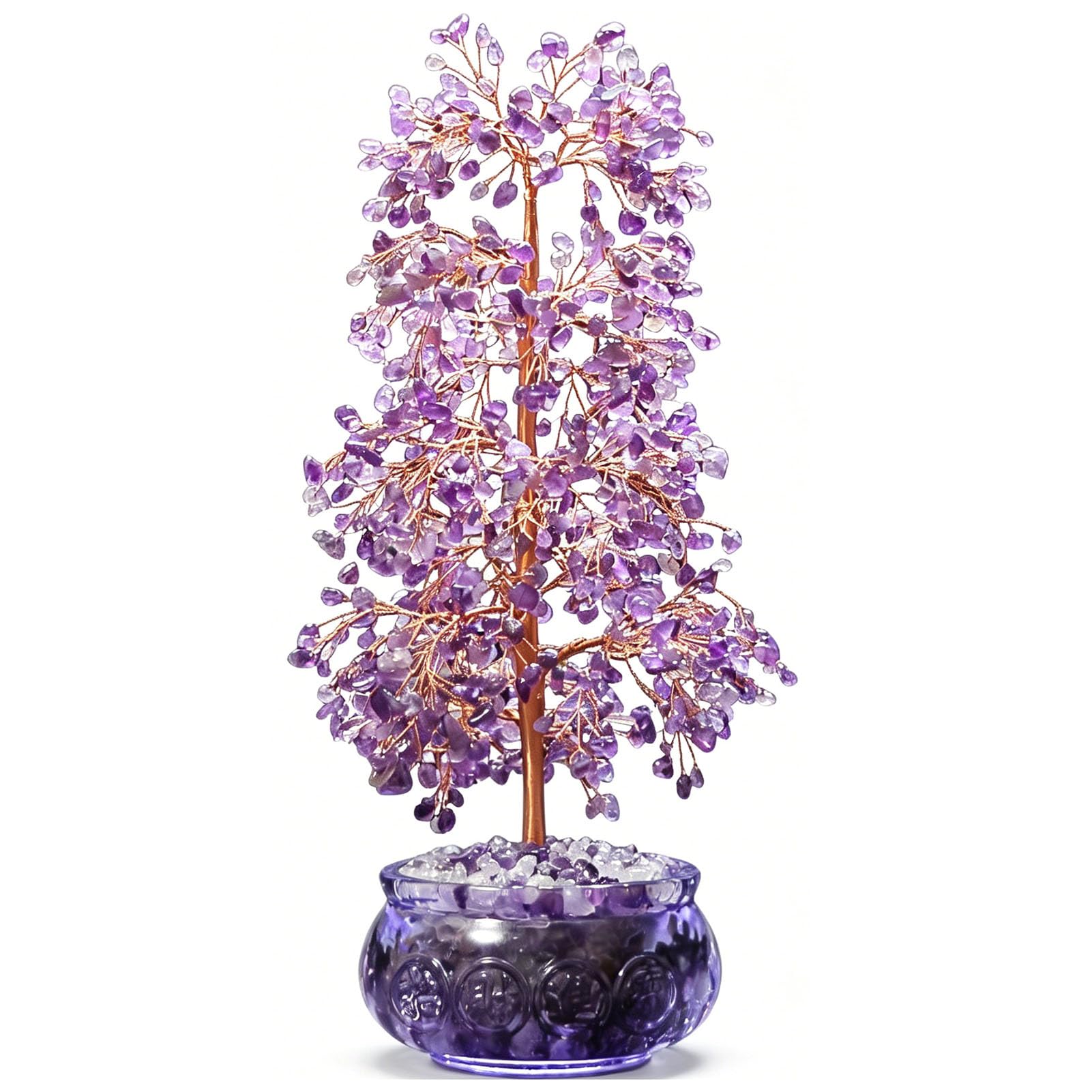 Zooeelly Amethyst And Citrine Crystal Tree of Life, Decor Crystals And Healing Stones Reiki Natural Treasure Bowl Base Copper Wire Spiritual Meditation Energy Purple Room Office Desk Decor,D