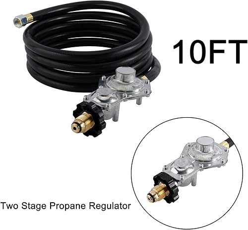 Miniatura 2 de Artilife Manguera reguladora de propano de dos etapas de 10 pies con conexión POL estándar x 3/8 pulgadas hembra para RV, parrilla, generador de