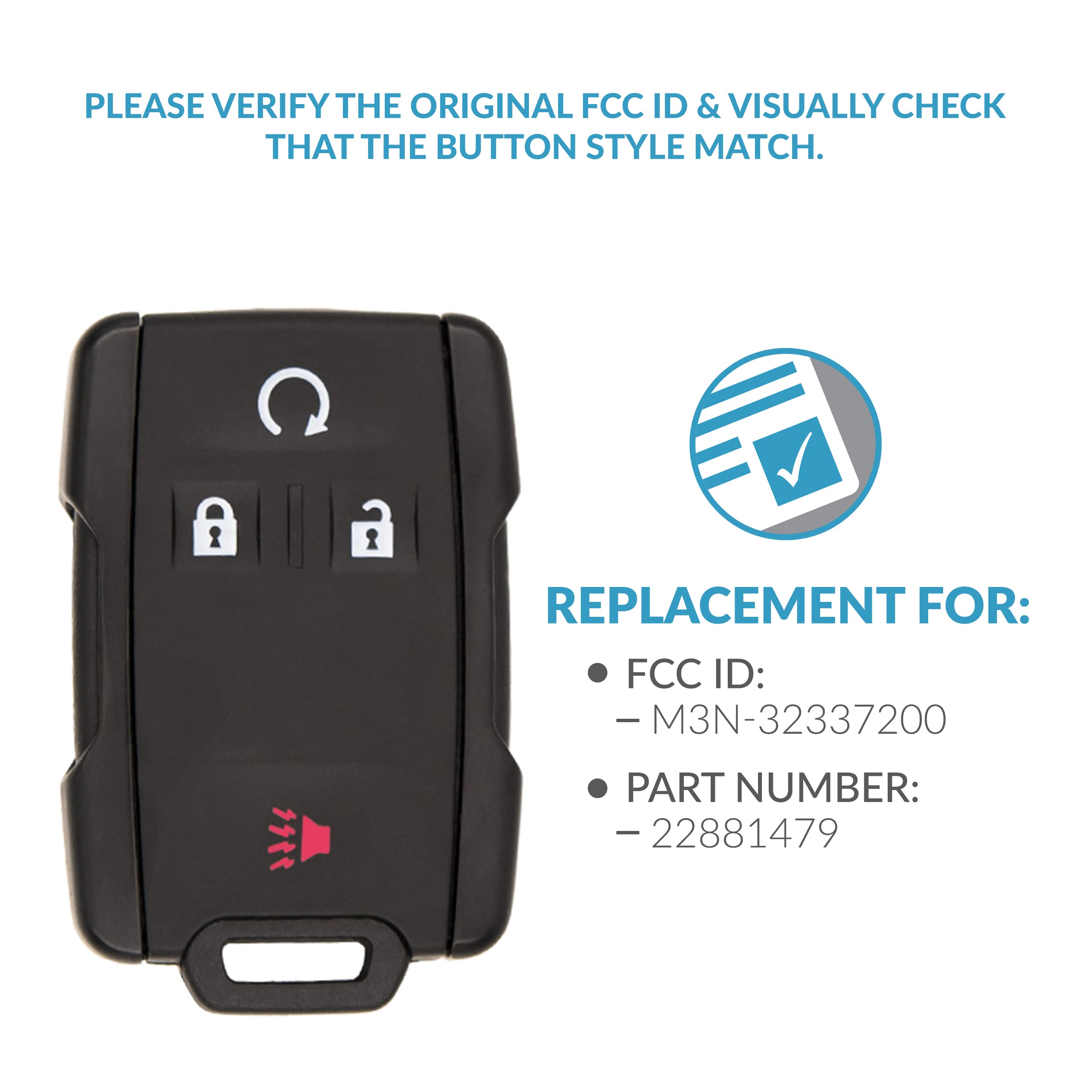 Keyless2Go Sostituzione per telecomando 4 pulsanti 433 Mhz per GM M3N-32337200 22881479