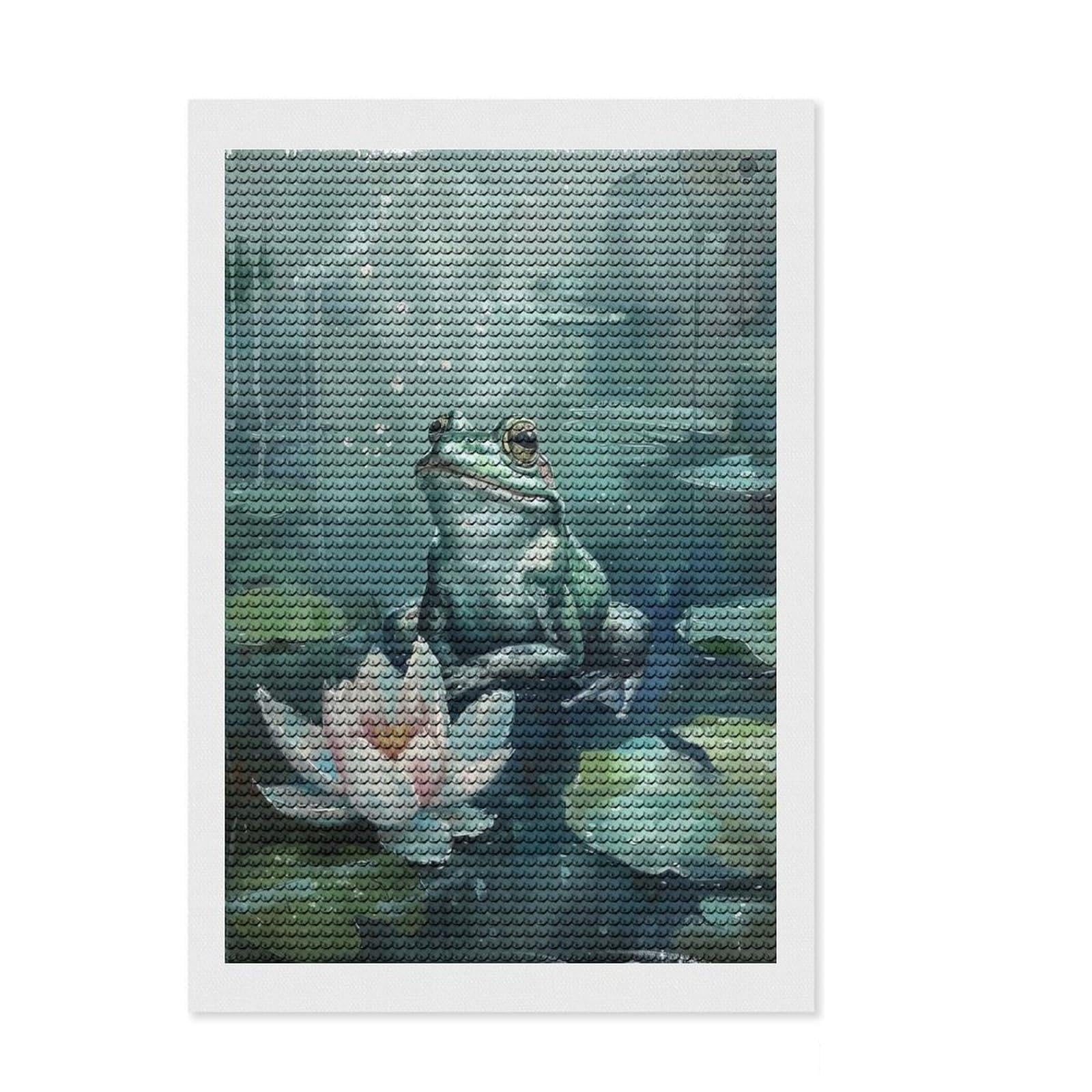 Junmoney Frog on Lily Pad Full Drill Diamond Painting Kit 8"x12", for Adults, Boho Decor, with Tool Kit, Artistic Hobby, Aesthetic Room Decor