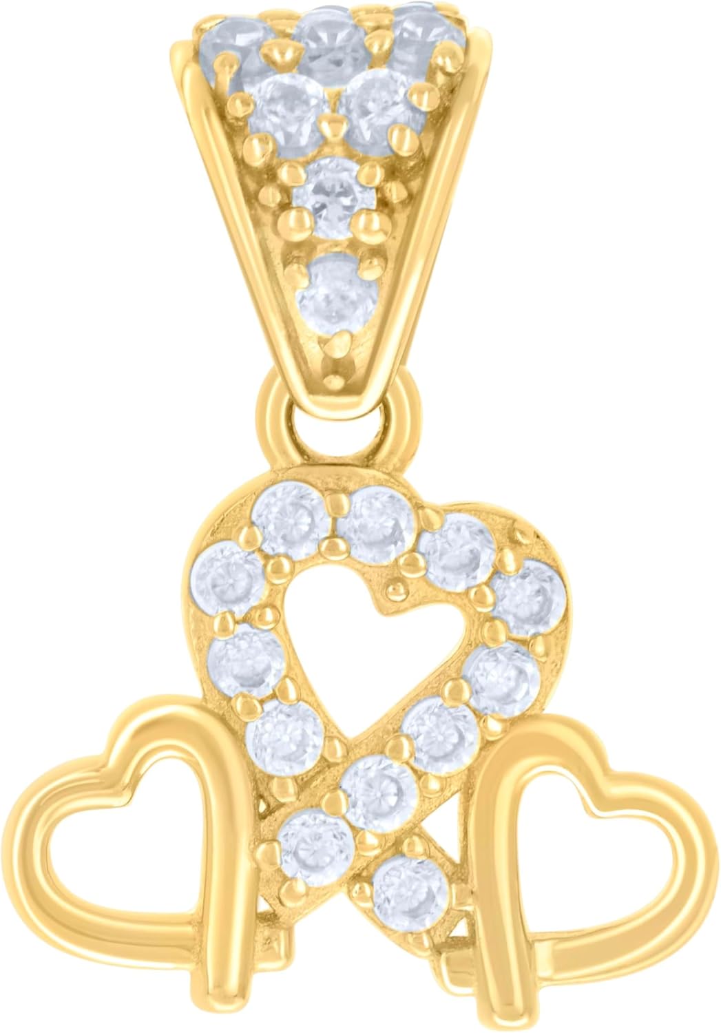 Jewels By Lux 10kt Yellow Gold Womens Cubic-Zirconia Triple Heart Charm Pendant