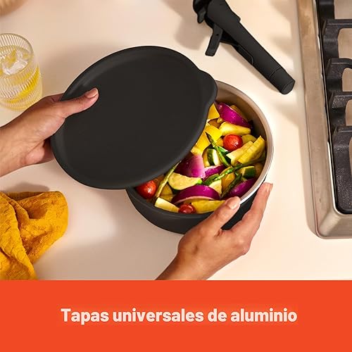 Miniatura 7 de BELLA - Juego de 8 piezas de ollas y sartenes con mangos extraíbles, cocina Fits-anywhere con recubrimiento antiadherente EverGood de cerámica, apto