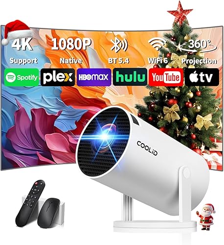 Built-in Apps & 2025 Upgraded Mini Projector Support 4K 1080P Auto Keystone 270 Rotatable with WiFi 6 and Bluetooth 5.4, Projector Portable