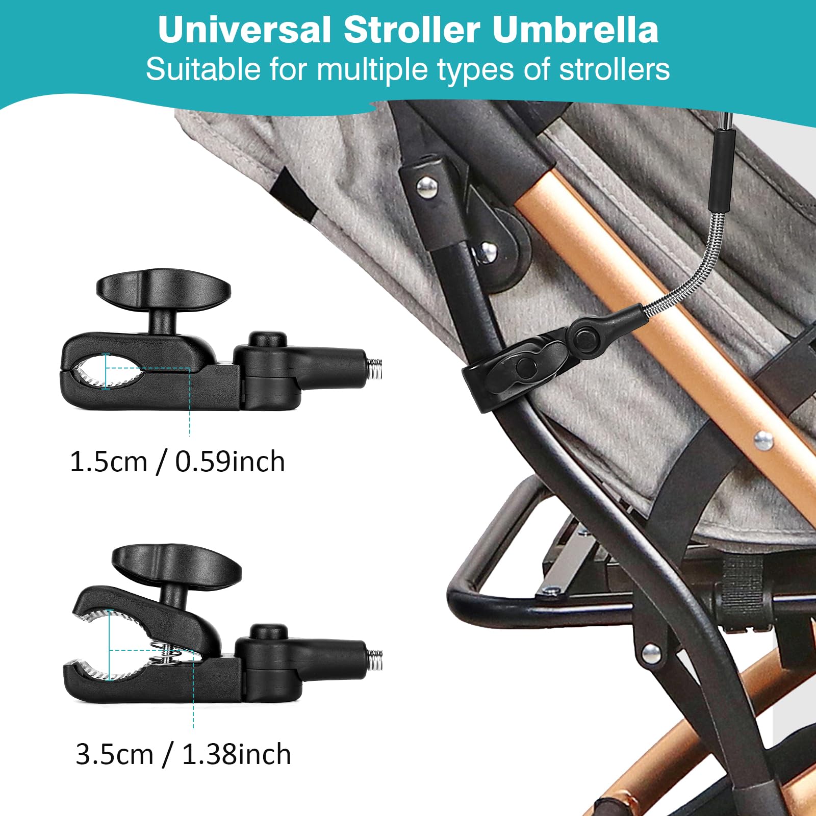 Ombrellino Passeggino Universale, Ombrellone per Passeggino, 50+ UV per Bambini e Neonati Protezione solare, Parasole Universale per carrozzina, 71 cm Diametro