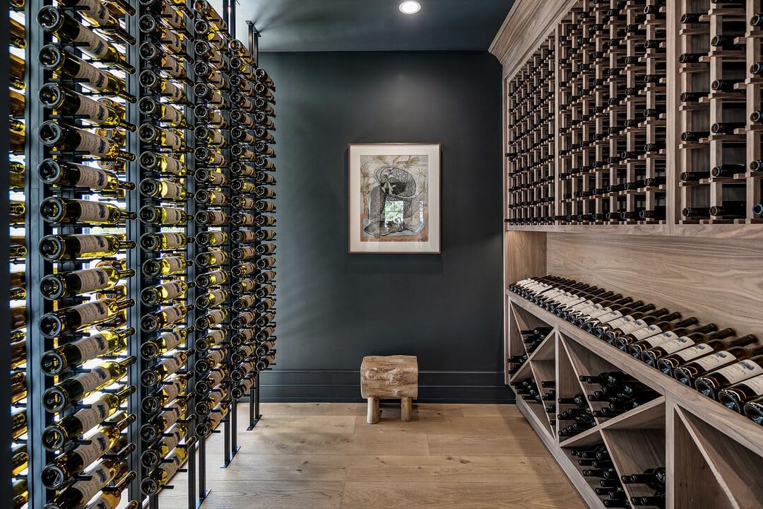 Ultra Wine Racks Floor-to-Ceiling Mount Display (2 Side, Double Deep, Black, Holds 84 Wine Bottles) - Modern Metal Wine Storage for Wine Cellars, Home Bars, Kitchens, & Dining Rooms