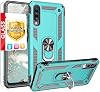 TJS Compatible with Samsung Galaxy A50 2019 Case, with Tempered Glass Screen Protector Metal Ring Magnetic Support Kickstand Heavy Duty Drop Protector Phone Case Cover Teal