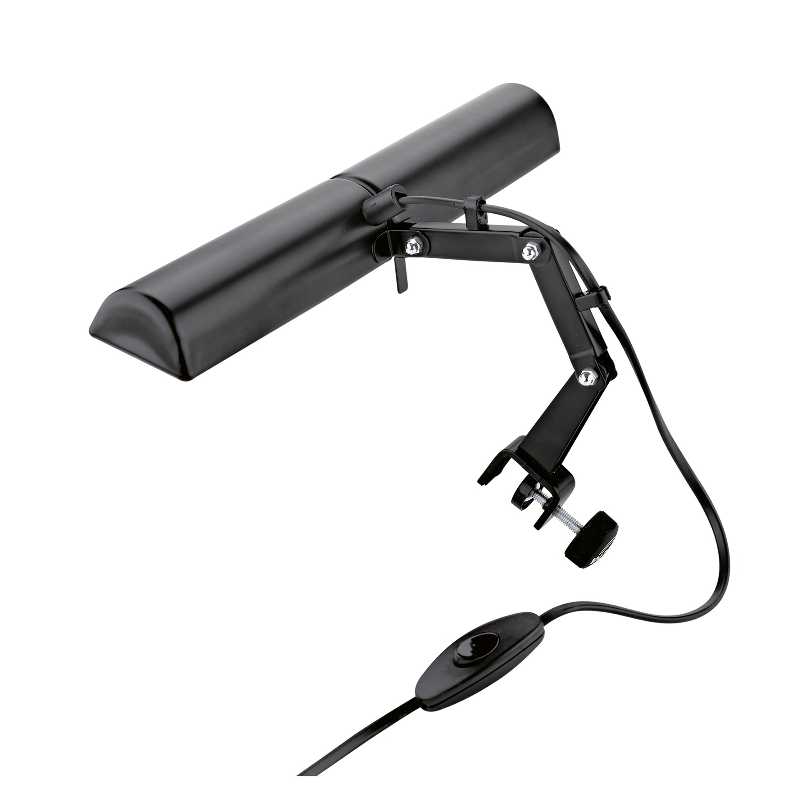 K&M 122/6 Notenpult-Doppelleuchte Schwarz – 32 cm Stahl-Lampenschirm, 2500 Lux Helligkeit, max. 25 W, 2 m Kabel-Länge