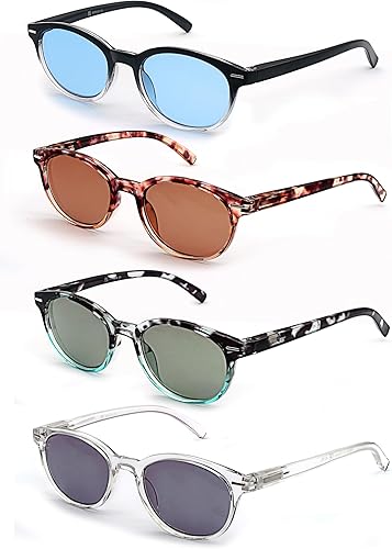 Miniatura 8 de Gafas de lectura para mujer + 2.00 elegantes anteojos con aumento para mujer, paquete de 4 unidades, ligeros y cómodos (negro, marcos transparentes)