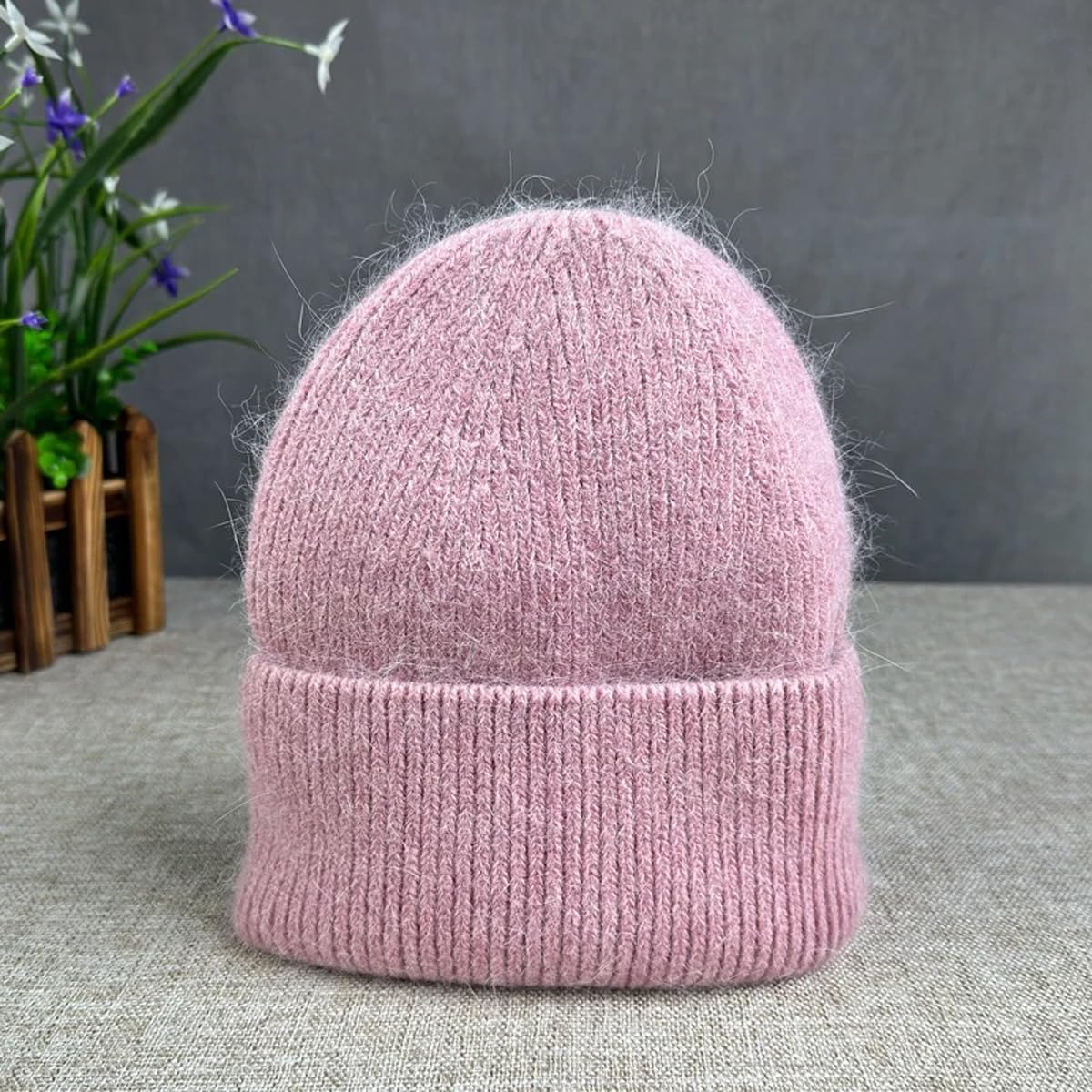 Winter Knit Hat for Kid Fluffy Faux Fur Pom Hat Beanies Knit Skull Cap Ski Cap