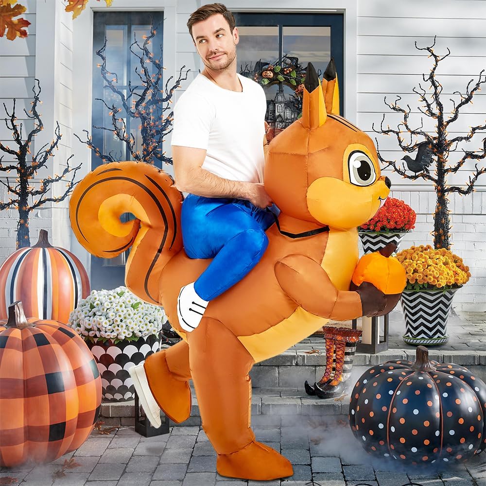 JUROSAICA Inflatable Costume Adult Funny Ride On Squirrel Blow Up Animal Suit Halloween Costume Christmas Gift For Men Women