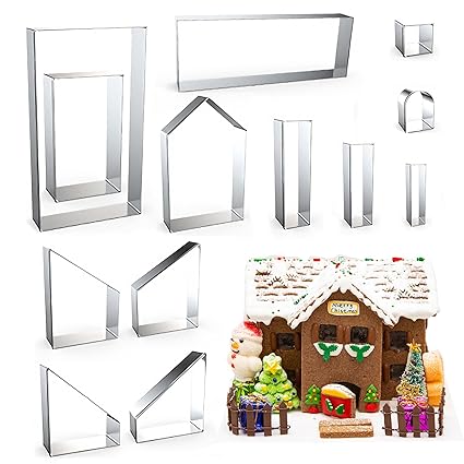 3D House Cookie Cutters Set Shapes - 13 Piece Xzhloym Gingerbread House Farmhouse Building Large Cookie Cutter Biscuit Mold 3D DIY Kit Baking Pastry Tool for Kids Christmas Birthday Party (3D House C)
