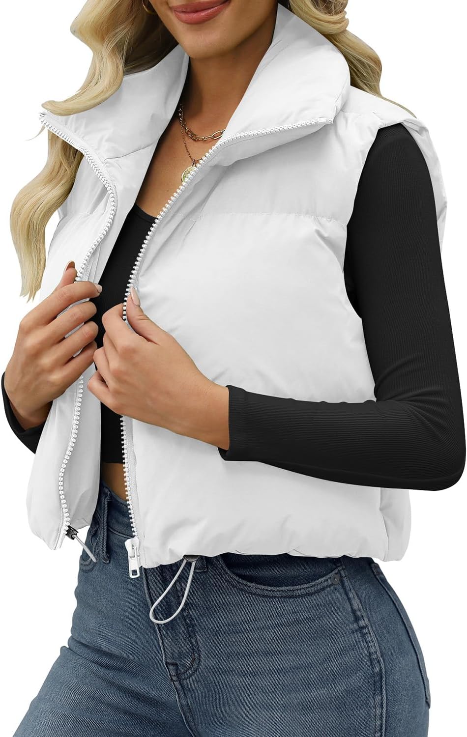 JZC Women's Crop Puffer Vest Lightweight Sleeveless Jacket 2025 Fashion Winter Outerwear Padded Gilet - Image 3