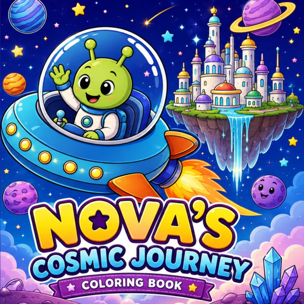 Nova's Cosmic Journey: A Cute Space Adventure Coloring Book for Kids Ages 4–17 | 50 Fun Coloring Pages with Aliens, Rockets, Planets, Friendly Space Creatures & Cosmic Adventures