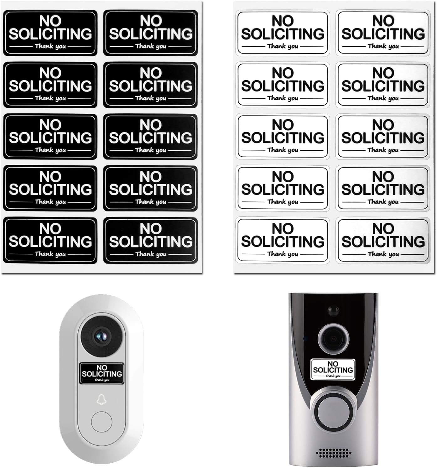 Small No Soliciting Sign For House, 3 Tiny Sizes Compatible With Most Video Doorbells, Weatherproof Matte Stickers, Made In USA (Yellow - 3 Sizes